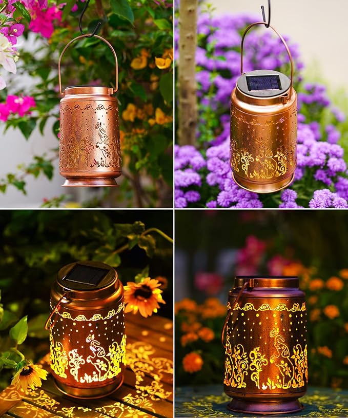 Nacome Elephant Solar Lantern for Garden Decor: Waterproof Hanging Metal Decoration with LED Lights for Yard Lawn Porch Patio Landscape Pathway – Birthday Gifts for Mom Grandma Women