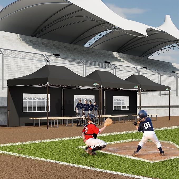 COBIZI 10x15 Pop Up Canopy Tent Heavy Duty with Sidewall, Commercial Outdoor Easy Pop Up Gazebo for Party Wedding All Weather Waterproof UV 50+ with Roller Bag(Leg Upgraded),Black