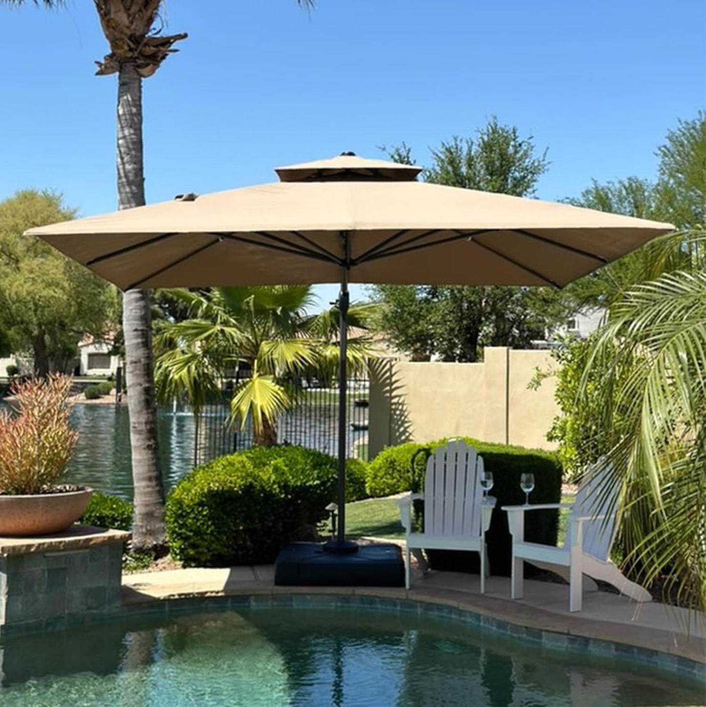 PURPLE LEAF 9' X 12' Cantilever Outdoor Umbrellas Large Patio Umbrella Hanging Double Top Rectangle Offset Umbrella with 360°Rotation Tilting Umbrella Outdoor Patio, Taupe