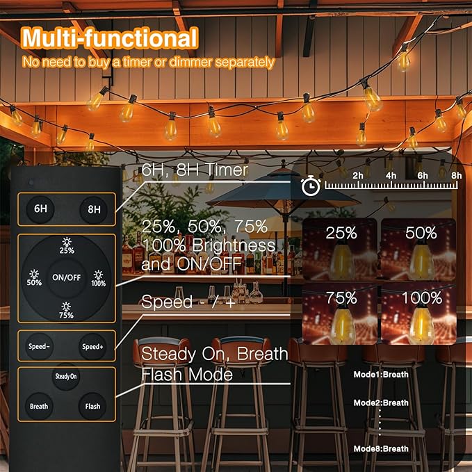 DAYBETTER 50ft Solar String Lights Outdoor Waterproof - 25 Bulbs 2700K Warm White with 3W Solar Panel 12+ Hours Runtime-Garden Patio Lights for Backyard Wedding Camping Homeowners