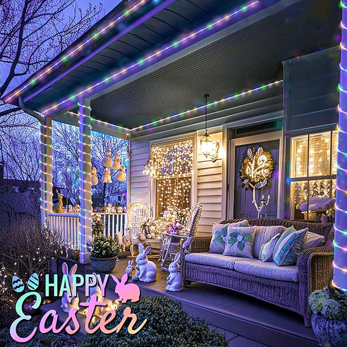 Easter Lights, 100FT 300 LED Rope Lights Outdoor, Plug in String Lights with Waterproof 8 Modes, Connectable Twinkle Light for Indoor House Patio Garden Party Decorations, Pastel Multicolor