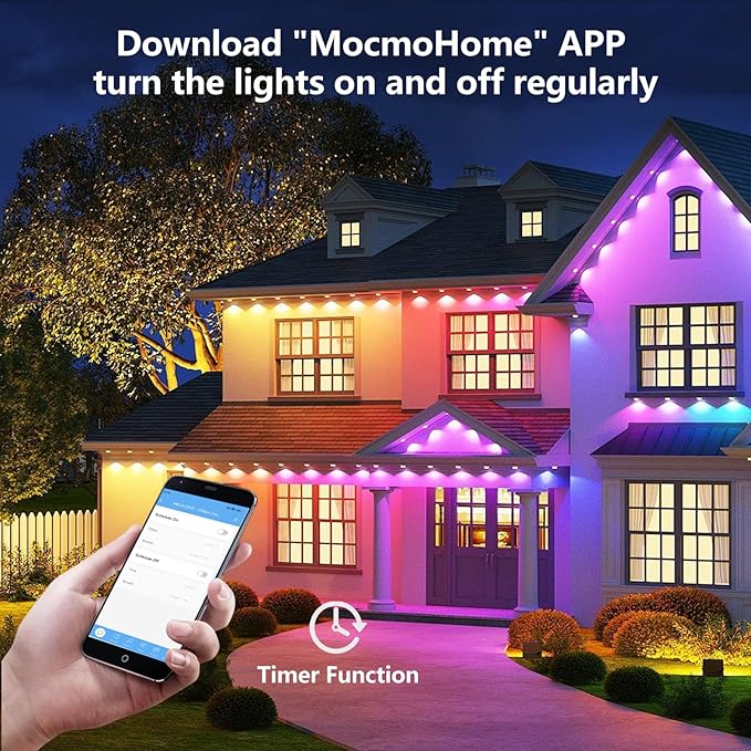 Permanent Outdoor Lights for House,50FT Eave Lamps with 30 RGB LED,IP67 Waterproof Year-Round Outdoor Decorative Lights with APP & Remote Control for Garden Party Christmas Holidays