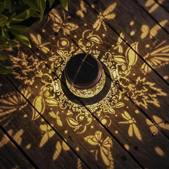 Solar Rabbit Lanterns Outdoor Hanging Decor Lantern,Waterproof Hollow Out Metal Dragonfly Decorative Garden Light,Graceful Decoration for Patio,Yard,Landscape,Walkway,Festival