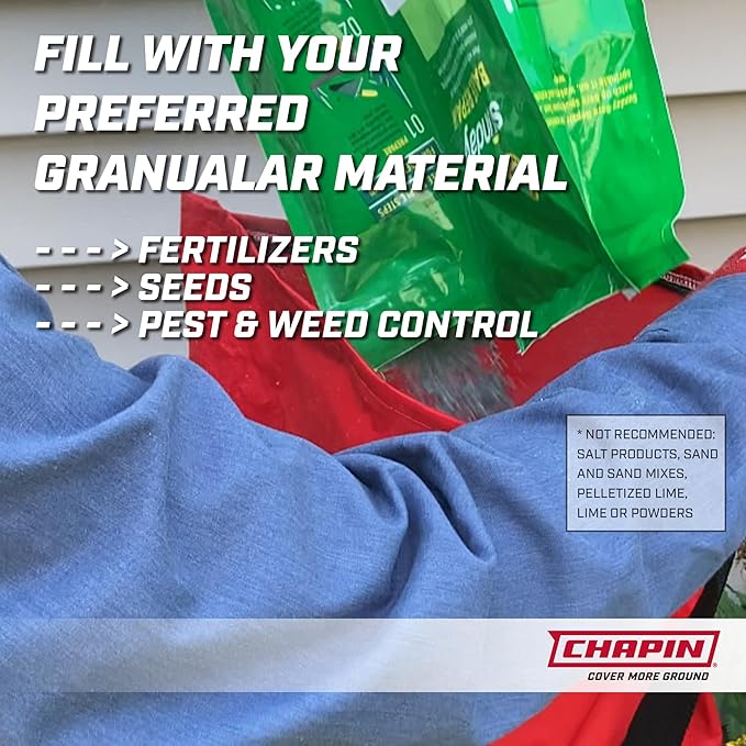 Chapin 84700A 25-Pound Professional Handheld Bag Seed spreader with Waterproof Bag, Enclosed Gears, Rear Baffle, Adjustable Shoulder Strap and Multiple Spread Options, Red