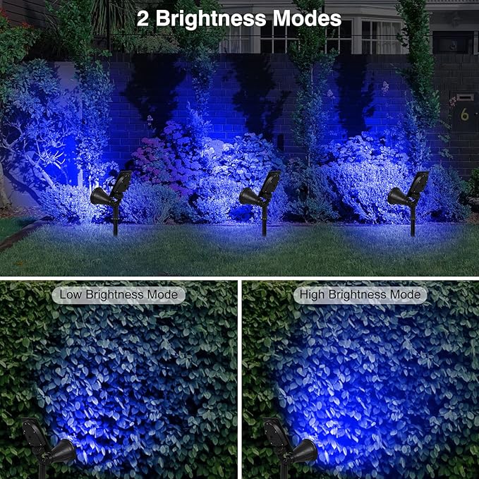 T-SUN Blue Solar Spotlights, Solar Lights Outdoor Waterproof, Auto ON/Off Adjustable Solar Garden Pond Lights for Tree, Patio, Yard, Garden, Driveway, Stairs, Pool Area (Blue- 2 Pack)