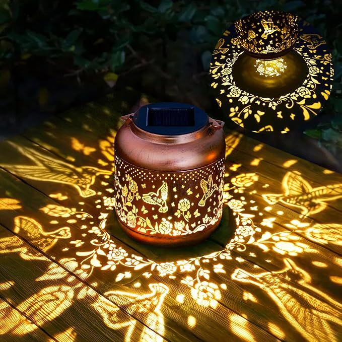 Solar Lanterns Outdoor Waterproof, Hummingbird Solar Lights Outdoor, Garden Decor Hanging Metal Lantern, Garden Lights for Yard/ Patio/Porch/Lawn, Decorative Gifts for Mom/Women