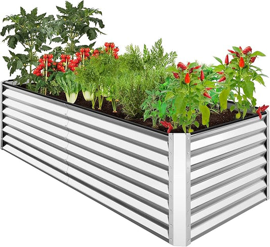 Best Choice Products 8x4x2ft Outdoor Metal Raised Garden Bed, Deep Root Planter Box for Vegetables, Flowers, Herbs, and Succulents w/ 478 Gallon Capacity - Silver