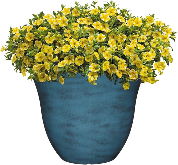 Classic Home and Garden Honeysuckle Resin Flower Pot Planter, Blue Jean, 15"