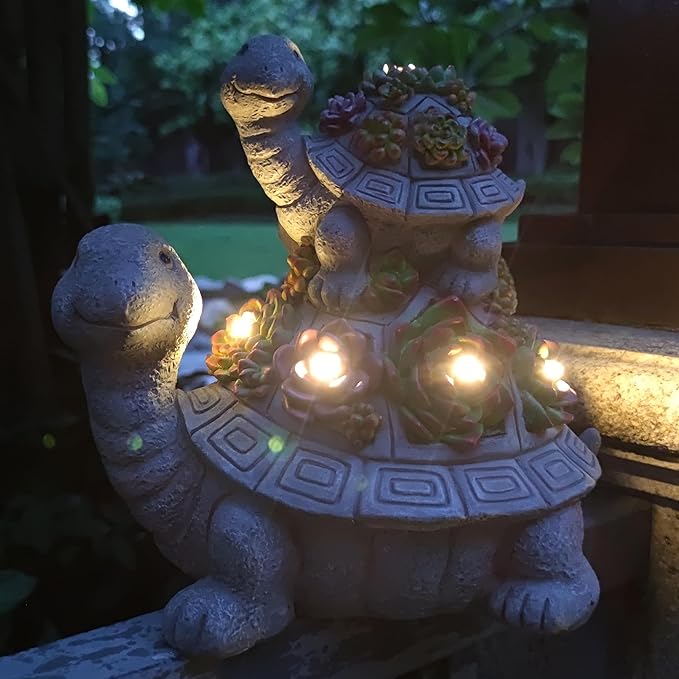 Large Turtle Solar Garden Outdoor Statues with Succulent and 6 LED Lights,Outside Solar Turtle Decor Art for Lawn,Yard, Balcony Ornament, to Give