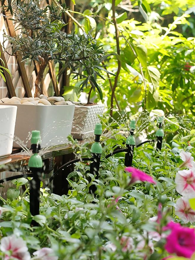 Kalolary 1/4 Inch Drip Irrigation Emitters, 20PCS Micro Spray Irrigation Drippers for 4/7mm Tube Adjustable 360 Degree Water Flow Sprinklers Garden Irrigation Sprayer for Potted Plants Watering System