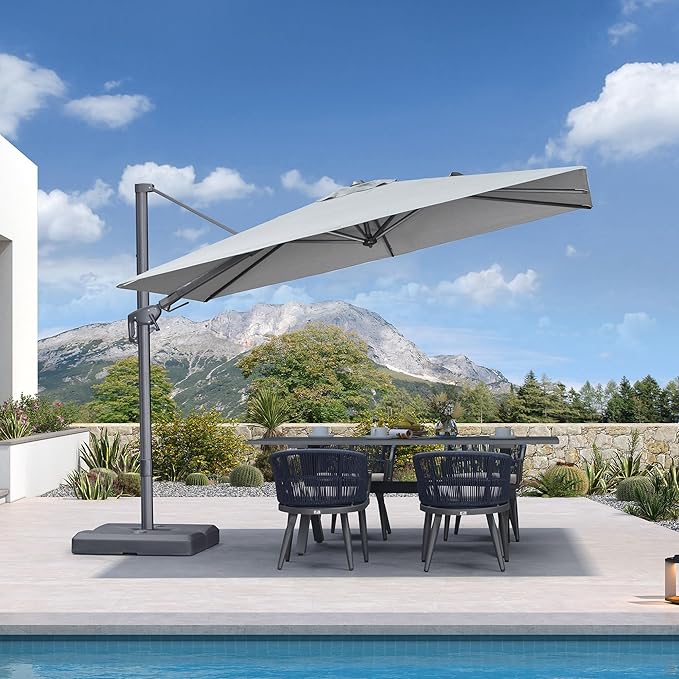 PURPLE LEAF 10' X 6.5' Left-right Tilting Outdoor Patio Umbrella Swivel Offset Cantilever Heavy Duty Rectangle Aluminum Umbrella with UV Resistant for Deck Pool Patio Backyard, Pebble Grey