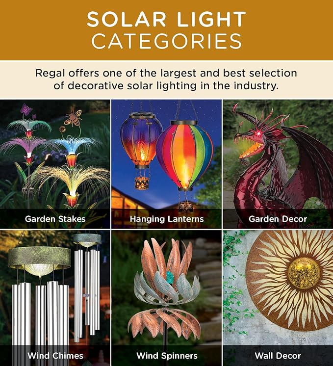 Regal Art & Gift Hot Air Balloon Solar Lantern – Hanging Solar-Powered LED Lights, Waterproof Portable Decorative Outdoor Lamp Made of Metal & Glass for Garden, Patios & Pathway – Blue (Small)