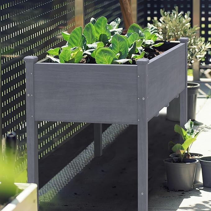 MUPATER 4x2FT Raised Garden Bed,Raised Garden Bed with Four Legs, Elevated Planter Box with Drainage Holes for Herbs, Flowers and Vegetables for Garden, Greenhous and Farm, Gray