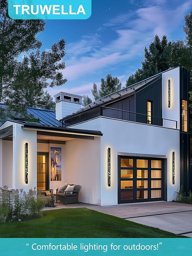 Modern Outdoor Wall Lights 39.4inch LED Long Wall Sconce 3000K Ginkgo Hollow Design Wall Mount Porch Lights 32W Exterior Lighting Fixtures for Patio Balcony Terrace Garden