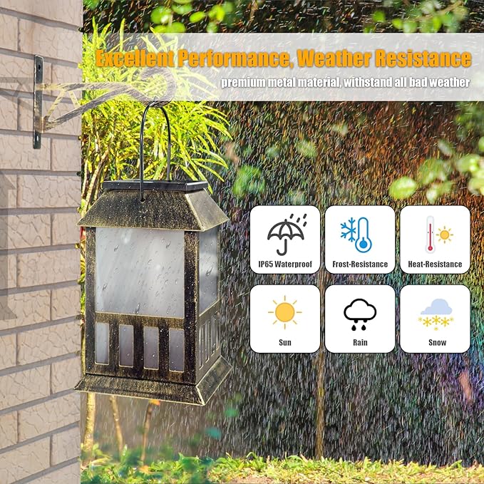 Solar Lanterns Outdoor Waterproof, Pathway Lights Hanging Lights with 3D Lighting Effects, Solar & USB C Charging, Metal Garden Decor Lights for Landscape Yard Patio Lawn Driveway, RGB Light 1 Pack