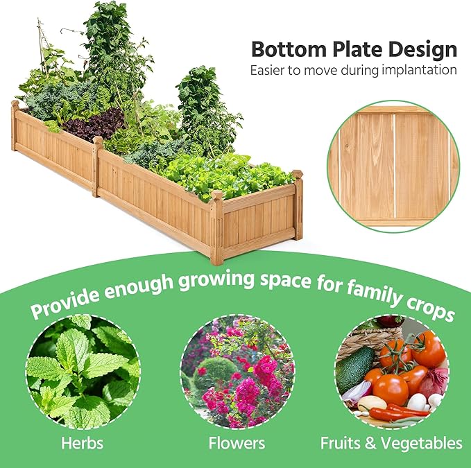 Yaheetech 90.5″ L×23.5″ W×16″ H Wooden Raised Garden Bed, Horticulture Wood Rectangular Garden Planter Outdoor, Raised Planter Box for Yard/Greenhouse/Vegetable/Flower/Herbs, Light Brown