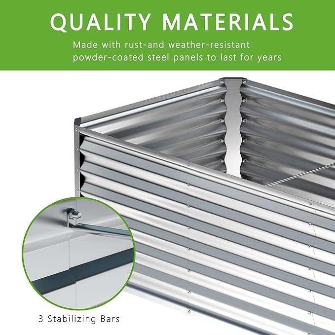 2PCS 8x2x1FT Galvanized Raised Garden Bed,Planter Raised Beds-Metal Garden Box,Large Plant for Outdoor Planting, Vegetables Bed,Flower,Herb-Sliver
