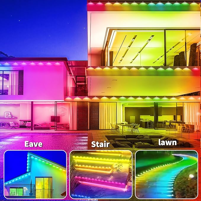 Permanent Outdoor Lights,50ft RGB Eave with App Control Remote,IP67 Waterproof LED Lights,Music Sync Outside Light for House,Halloween,Roof,Garden,Christmas Decorations