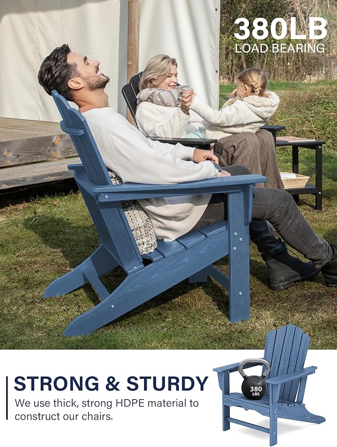 KINGYES HDPE Adirondack Chair, Classic All-Weather Adirondack Chairs Set of 6, Outdoor Patio Adirondack Chair for Deck Lawn fire Pit, Navy