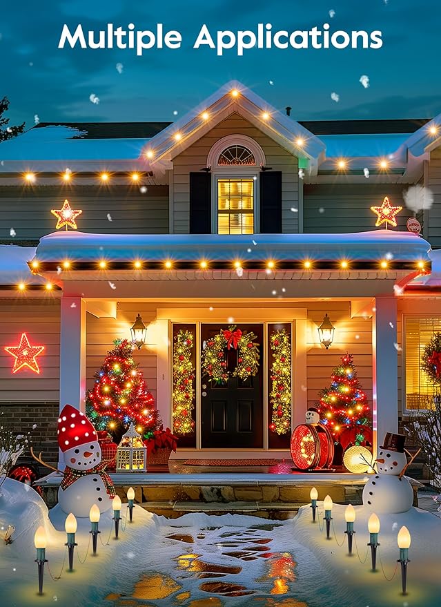 Brightown Frosted C9 LED Christmas Lights Outdoor, 32Ft Pathway Lights with 25 LED Bulbs, Warm White