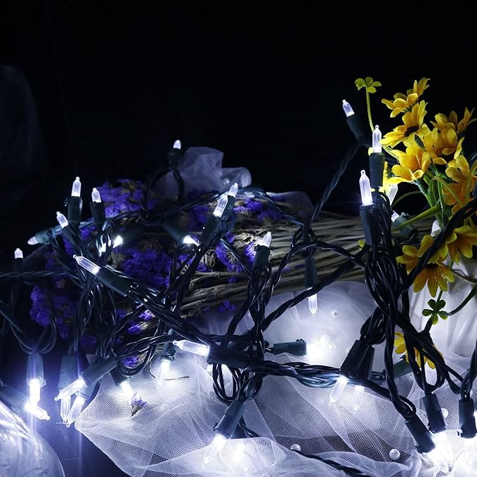 MULTI-SPARKING White Christmas LED Lights - 2 Pack 100 Count Cool White Holiday String Lights for Tree, Party, Wedding, Indoor and Outdoor Use, 2 Sets 33 Feet Green Wire, UL Certified, Connectable