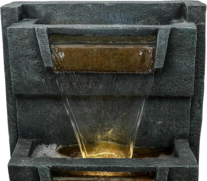 SunJet 4-Tiers Modern Cascading Indoor/Outdoor Fountains and Waterfalls with LED Lights - 39.3" High Large Water Fountain for Garden, Patio, Yard, and Deck Decor - Relaxing Water Fountain Outdoor