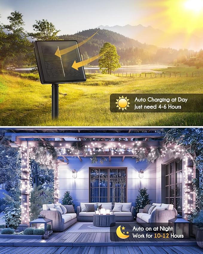 Brightown Solar String Lights for Outside, 2 Packs Total 39.2Ft 480 LED Solar Fairy Lights for Outdoor Waterproof, Firecracker Twinkle Lights with 8 Modes for Patio Party Garden Yard Home, Pure White