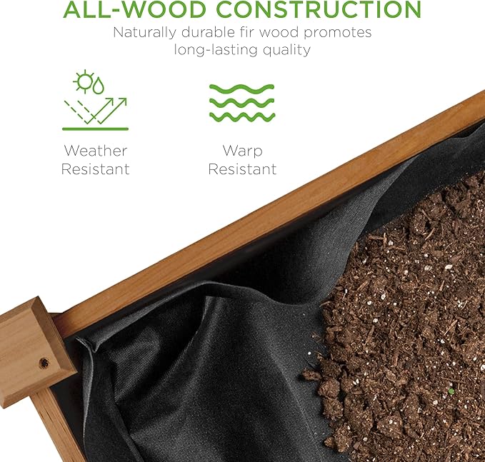 Best Choice Products 34x18x30in Raised Garden Bed, Elevated Wood Planter Box Stand for Kids, Backyard, Patio, Balcony w/Bed Liner, 150lb Capacity - Acorn Brown