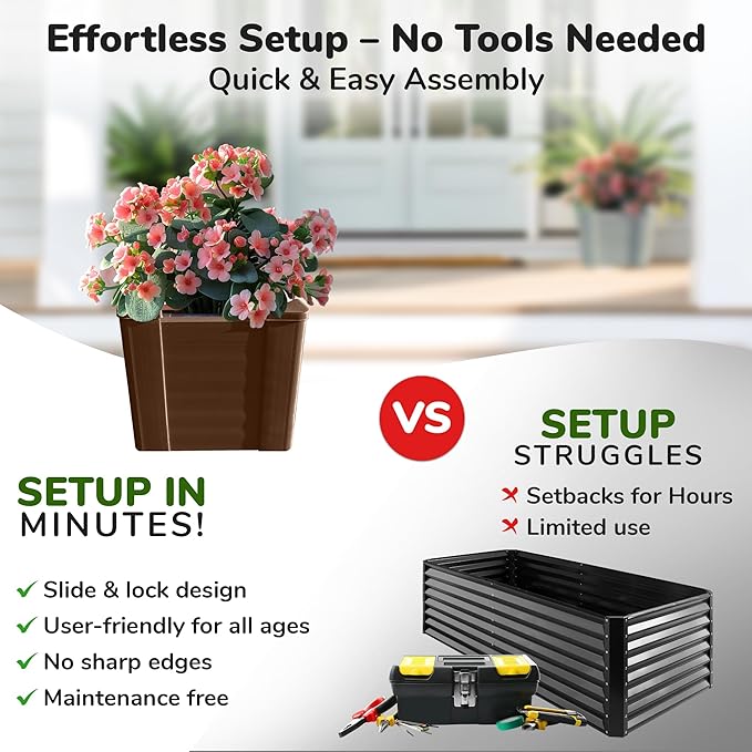 Raised Garden Bed - 1x1 ft Planter Box - Brown HDPE - No Tools Needed - DIY Kit for Urban Gardening, Flowers, Herbs & Vegetables - Made in The USA - 2 Pack