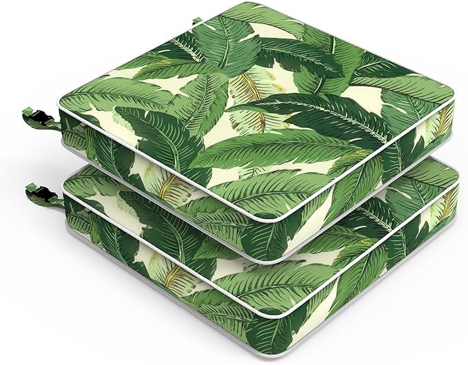 LVTXIII Patio Chair Cushions 22"x22"x3", Water-Repellent Outdoor Seat Cushions for Patio Furniture, Square Chair Pads with Ties for Home Garden Decoration, Set of 2, Swaying Palms Green