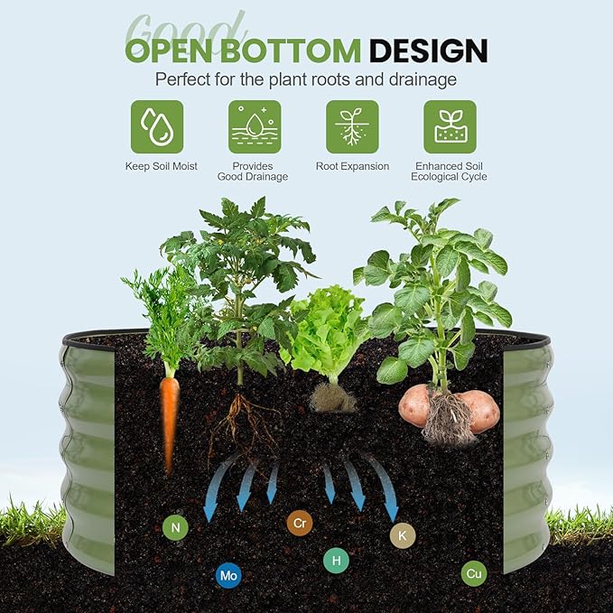 G GOOD GAIN Round Raised Garden Bed - 1Pcs 3x3x1.4ft Galvanized Steel Planter Boxes Outdoor with Rubber Edge Trim | Metal Raised Beds for Gardening Vegetables Flowers Fruits Herbs (Olive Green)