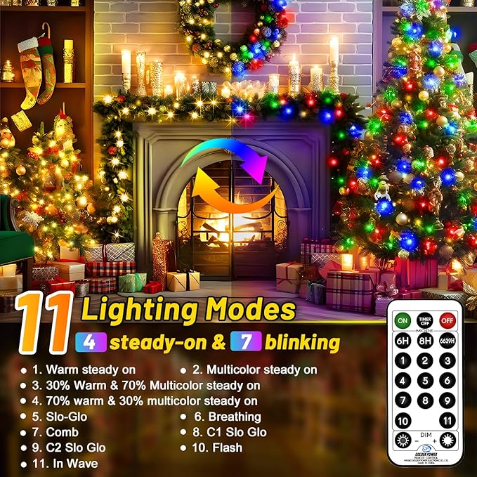 KNONEW 403ft 1000 LED Christmas Lights Color Changing String Lights Outdoor with 11 Modes for Xmas Tree Trunk Yard Porch Outdoor Wedding Party Decorations (Warm White to Multicolor)