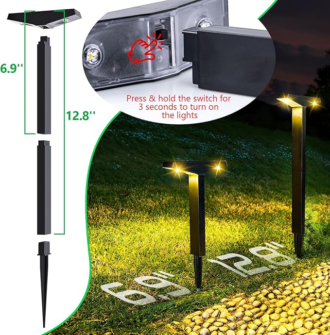 JSOT Outdoor Solar Lights Waterproof, Modern Solar-Powered Landscape Lights for Outside Pathway 8 Pack, Solar Dusk to Dawn Lights Outdoor for Sidewalks, Driveway, Garden, Yard Lighting. (Warm White)