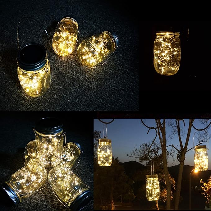 Solar Lantern Mason Jar Hanging Lights,4 Pack 30 Led Fairy Firefly Starry String Jar Lights (Mason Jars/Hangers Included),for Mason Jar Patio Garden Lanterns Wedding Table Decor Light