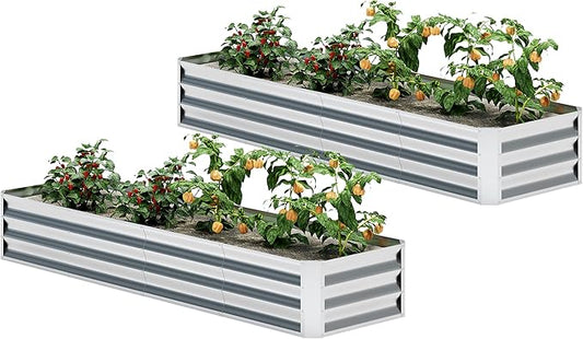 EKX 2pcs 8x2x1FT Galvanized Raised Garden Bed, Raised Garden Bed Kit-Metal Planter Box Outdoor,Planting for Vegetables, Fruits,Herbs, Flowers-Slive