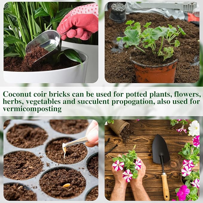 ZeeDix Compressed Coco Coir Brick for Plants, Premium Coconut Coir Bricks Potting Soil Mix, Natural Coconut Husk Coco Peat Brick with Low EC and pH Balance for Gardening Plants Flower Herbs