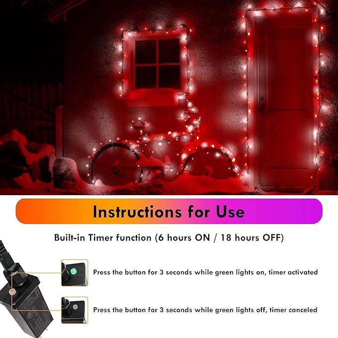 2 Pack Red and White Christmas Lights Indoor Outdoor, Super Bright 66FT 200 LED String Lights Waterproof, Twinkle Xmas Lights with Timer for Christmas Tree Decorations Bedroom Party Garden Patio Decor