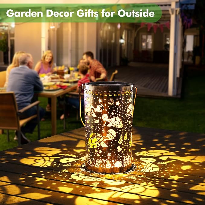 Fabuday Turtle Solar Lanterns Outdoor Waterproof - Metal Hanging Solar Powered Lights Led for Outside, Patio, Porch, Balcony, Yard and Deck Garden Decor, Gardening Decorations Gifts for Women Mom