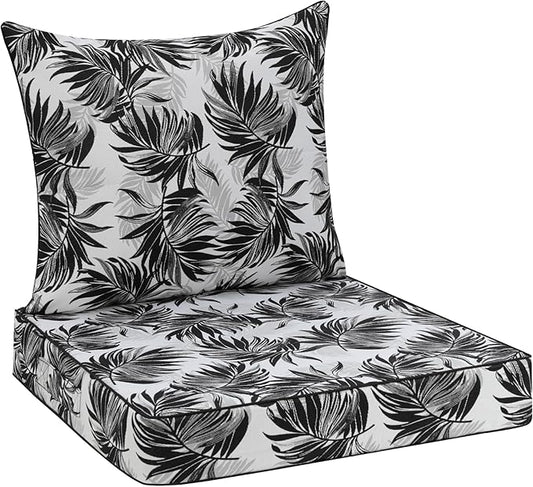 Favoyard Outdoor Seat Cushion 22 x 22 x 3 in Waterproof Pattern Fade Resistant Cover Removable Patio Furniture Cushions Deep Seat & Back Cushion Set with Adjustable Straps for Patio Chair Sofa Couch