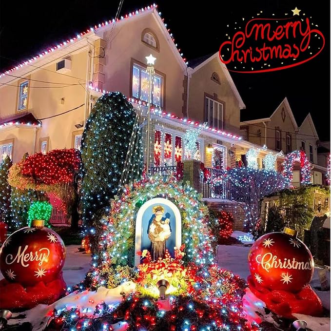 YEGUO Solar Fairy Lights Outdoor Waterproof, 4 Pack Each 33ft 100 LED String Lights, 8 Modes Silver Wire Solar Outdoor Lights (Red and White)