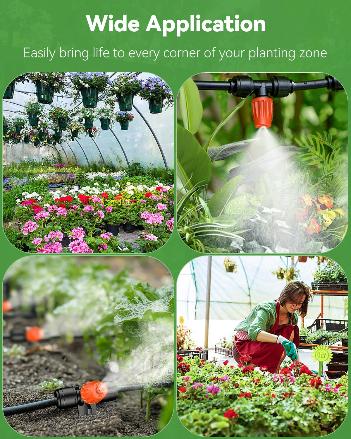 Pawfly 30 Pcs Push-to-Fit Drip Irrigation Spray Emitters for 1/4 Inch Tubing, Tee Misting Atomizing Nozzles Micro Sprayers with Adjustable 360 Degree Water Flow, Irrigation Drippers with End Plugs