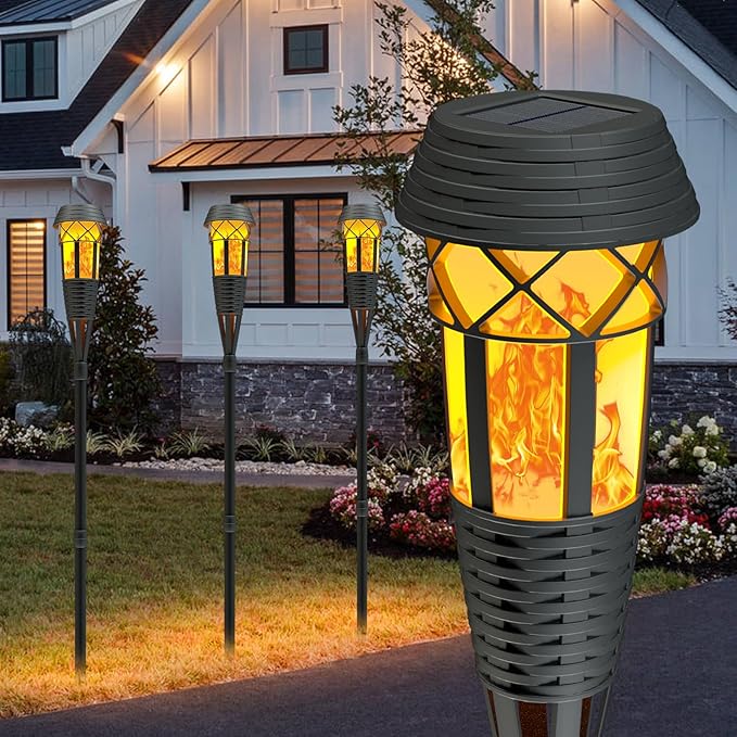 Flickering Flames Torch Light Solar Garden Lights Waterproof Landscape Lighting - 4 Pack