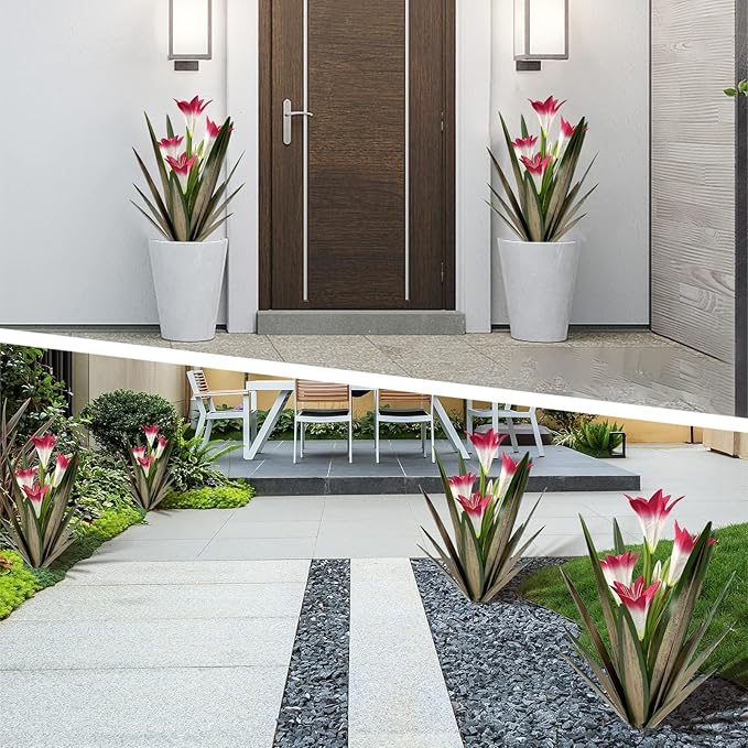 Homight Metal Agave Plant Outdoor Decoration Outdoor Garden Decoration Lily Mexican Yard Art Plant Garden Agave Lily Decorative Garden Gift… (3 Big Red Lilies)