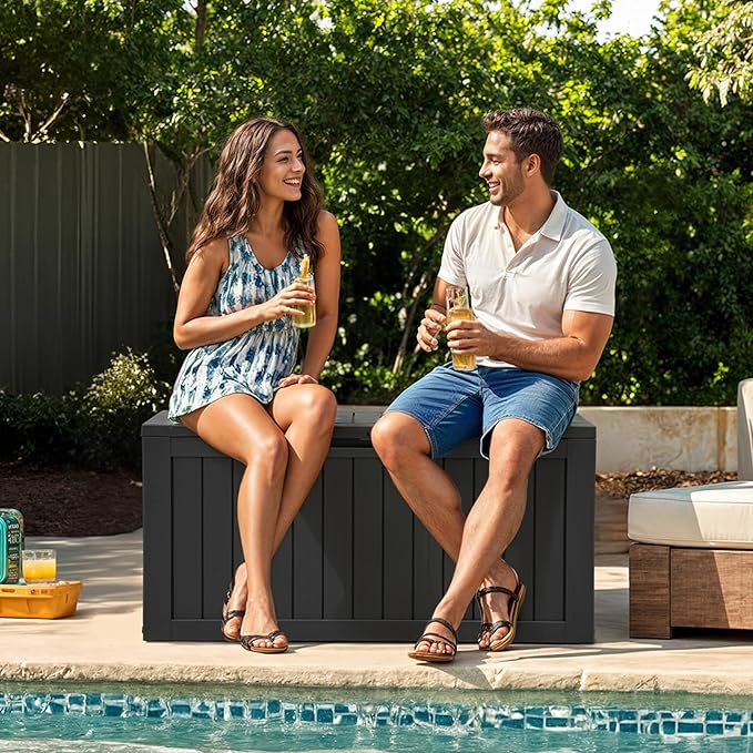 YITAHOME 72 Gallon Outdoor Resin Deck Box with Wheels, Pool Storage Box for Outdoor Cushions, Sports Equipment, Garden Tools, Black