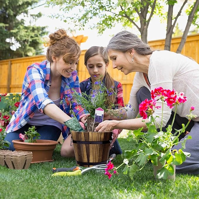 Adnee 4 Pack Wooden Whiskey Barrel Planters - 4 Sizes Wooden Bucket Barrel Garden Planters Set - Rustic Flower Planters Pots Container for Indoor Outdoor Garden Home Plants(4.7",6.1",7.1",9")