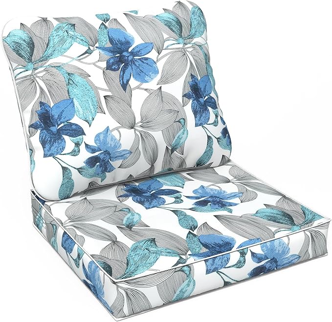 LVTXIII Outdoor Seat and Back Cushion Patio Deep Seat Cushion Set Seasonal Chair Cushion for Wicker Chairs and Garden Furniture Decoration, 24"x24"x4", Clemens Noir Blue