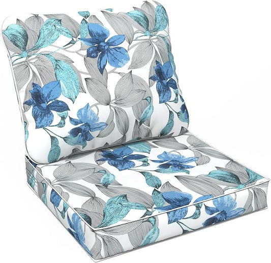 LVTXIII Outdoor Seat and Back Cushion Patio Deep Seat Cushion Set Seasonal Chair Cushion for Wicker Chairs and Garden Furniture Decoration, 24"x24"x4", Clemens Noir Blue