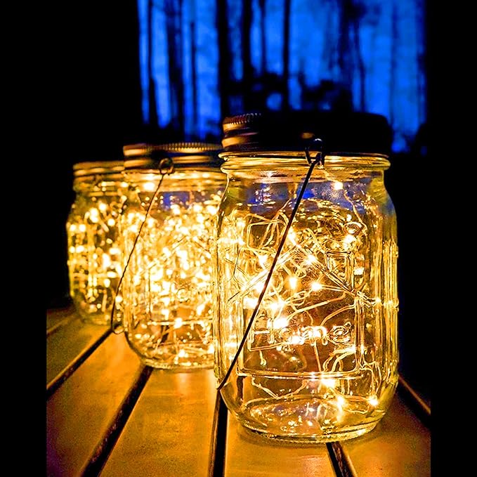 Mason Jar Solar Lights,8 Pack 30 LEDs Fairy Hanging Mason Jar Lights,Solar Lanterns for Outdoor Patio Party Garden Wedding Christmas Decor Lights(Mason Jars/Handles Included)