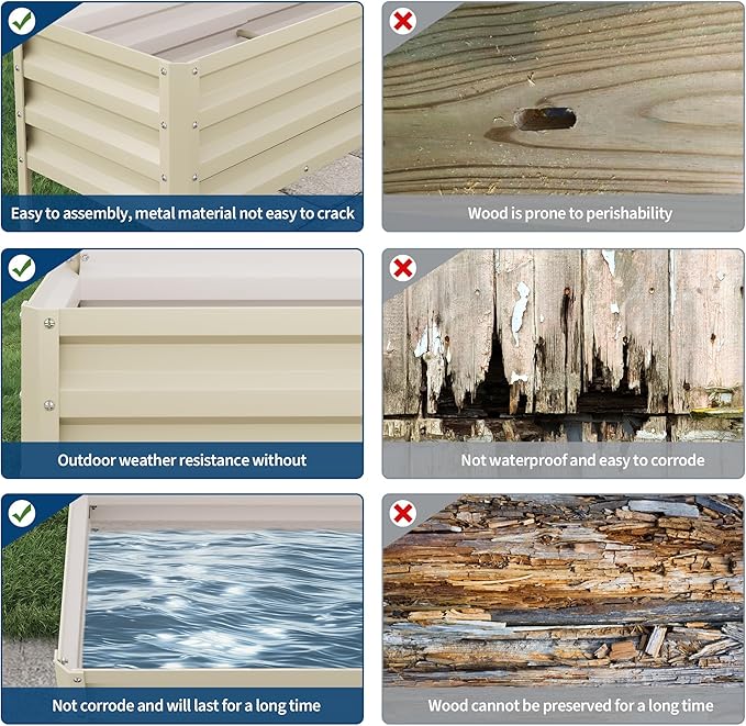 Galvanized Raised Garden Bed with Legs - 50×32×17In Metal Planter Box for Vegetables, Outdoor Raised Garden Beds Gardening, Durable Planter Raised Beds, Sturdy Planters for Outdoor Plants (Beige)