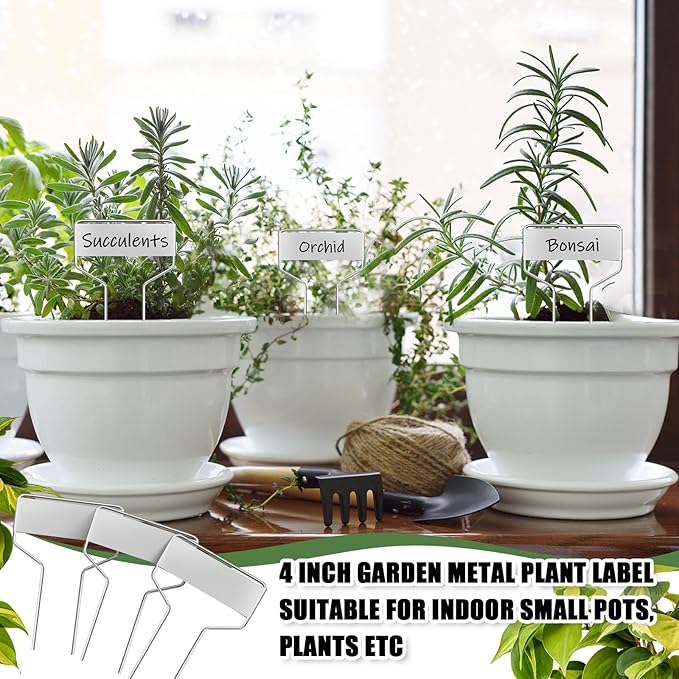 Moxweyeni 60 Pcs Metal Garden Tags Plant Labels for Garden Waterproof Plant Markers with 2 Permanent Pen Planting Nursery Tags Reusable Labels Stake for Plants(Aluminum,6 Inch)